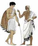 obrázek mladíka a starce v řecké říze